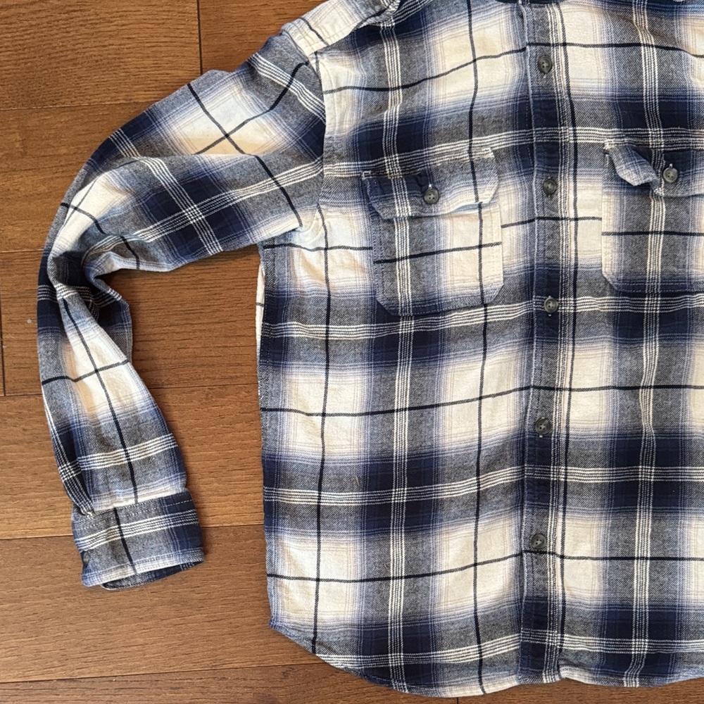 Old Navy Navy and White Plaid Button-Up Shirt with Hood - Picture 2 of 8